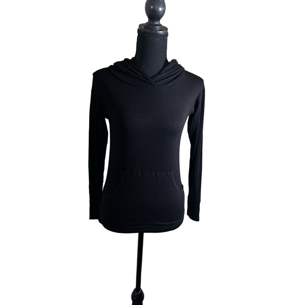 NWT Zara Terez Black Hooded Long Sleeve Tee Large Kangaroo Pocket Soft Stretch